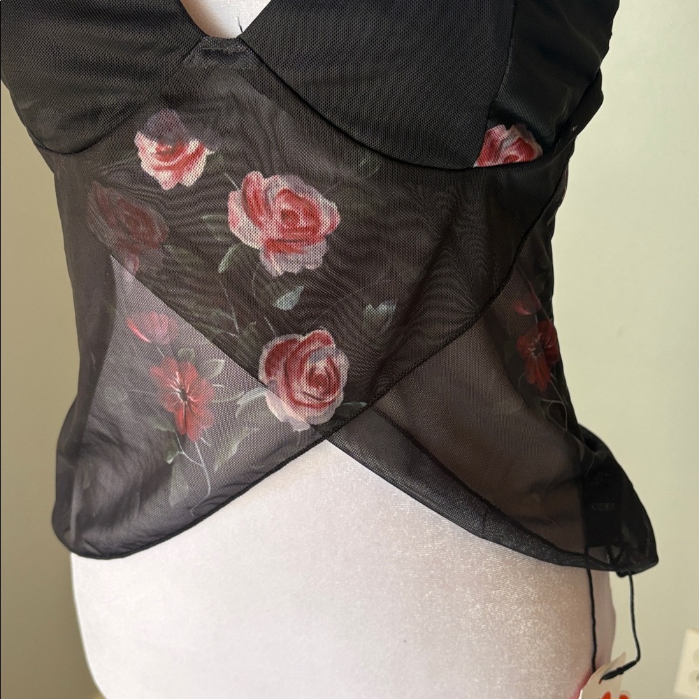 [Cider] Black Sheer Floral Top - Size Small NWT - Picture 2 of 4